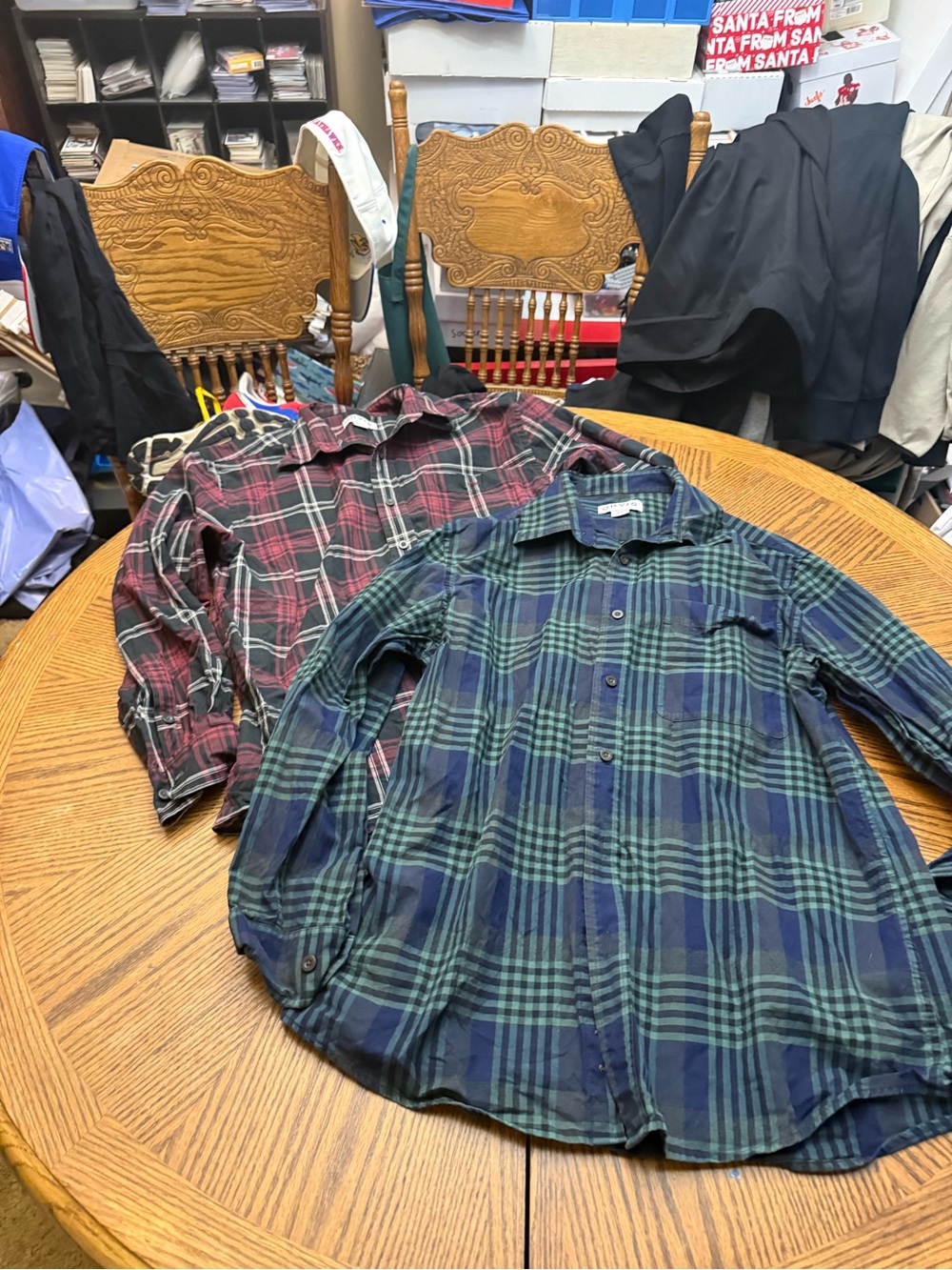 Lot of 2 Orvis Blue and Green Plaid Button-Down Shirt